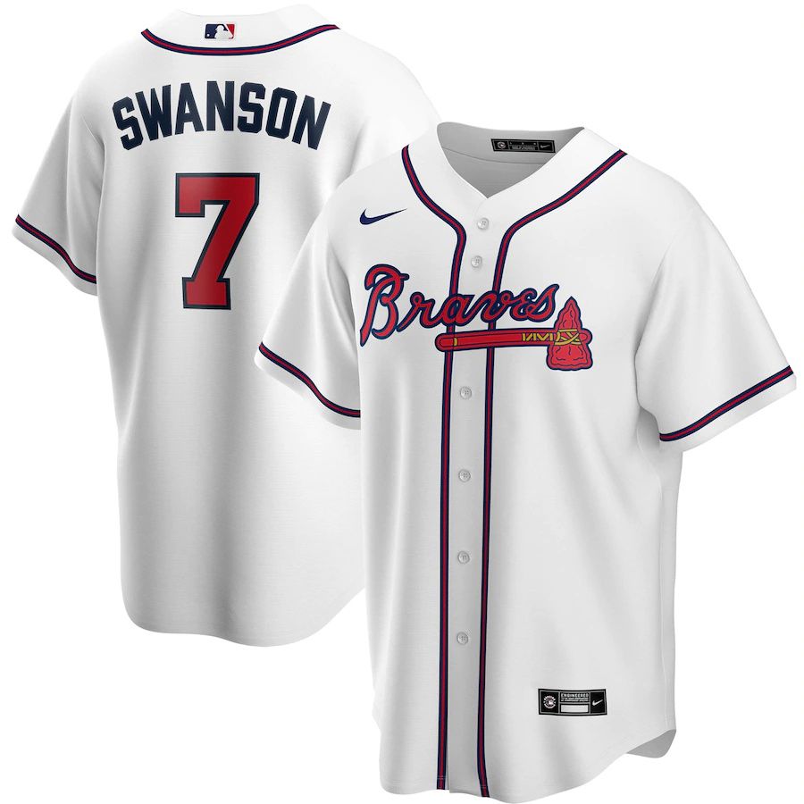 Mens Atlanta Braves #7 Dansby Swanson Nike White Home Replica Player Name MLB Jerseys